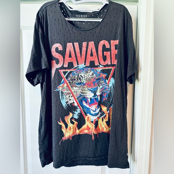 GUESS Savage Tiger distressed short sleeve MENS T-SHIRT XXL - Picture 3 of 10